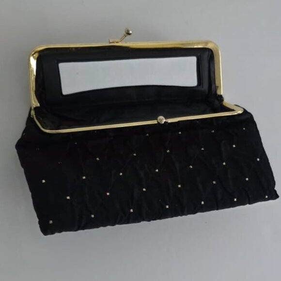 Oscar De La Renta Black with Gold beads Clutch Bag with Mirror LIKE NEW! - Picture 3 of 10